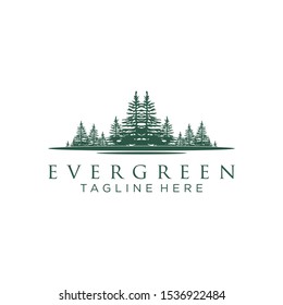 Rustic Retro Vintage Evergreen, Pines, Spruce, Cedar trees logo design	
