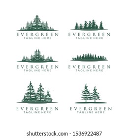 Rustic Retro Vintage Evergreen, Pines, Spruce, Cedar trees logo design	
