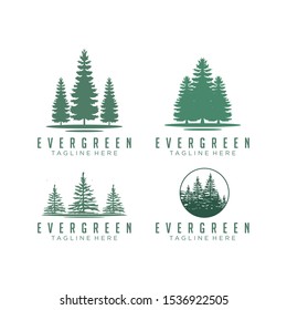 Rustic Retro Vintage Evergreen, Pines, Spruce, Cedar trees logo design	
