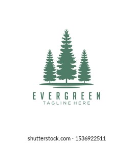 Rustic Retro Vintage Evergreen, Pines, Spruce, Cedar trees logo design	
