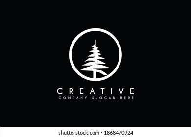 Rustic Retro Vintage Evergreen, Pines, Spruce, Cedar trees logo design inspiration