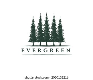 Rustic Retro Vintage Hemlock, Evergreen, Pines, Spruce, Cedar trees logo design 