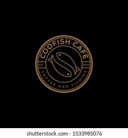 cafés de copos con logo rústico, retro, vectorial con estampado de judías de café y pescado