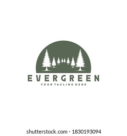 Rustic Retro Vintage pine, evergreen, fir, hemlock, spruce, conifer, cedar, coniferous, cypress, larch, pinus trees logo design