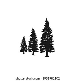 Rustic Retro Vintage pine evergreen fir hemlock spruce conifer cedar coniferous cypress larch pinus trees silhouette logo design