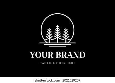 Rustic Retro Vintage Pine Evergreen Fir Hemlock Spruce Conifer Cedar Coniferous Cypress Larch Pinus Trees Forest Logo Design Vector