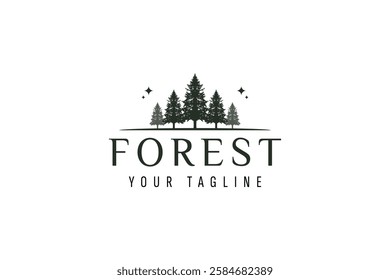 Rustic Retro Vintage pine evergreen fir hemlock spruce conifer cedar coniferous cypress larch pinus trees silhouette logo design