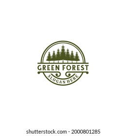 Rustic Retro Vintage pine, hemlock, spruce, conifer, cedar, coniferous, cypress, larch, pinus trees logo design
