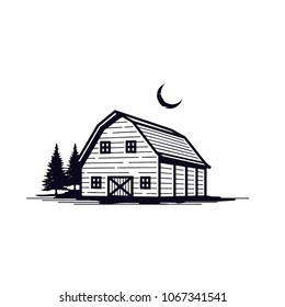 Rustic Retro Vintage Wooden Barn Farm logo Illustration