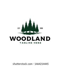 Rustic Retro Vintage Woodland, Evergreen, Pines, Spruce, Cedar trees logo design