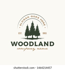 Rustic Retro Vintage Woodland, Evergreen, Pines, Spruce, Cedar trees logo design