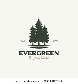 Rustic Retro Vintage Woodland, Evergreen, Pines, Spruce, Cedar trees logo design