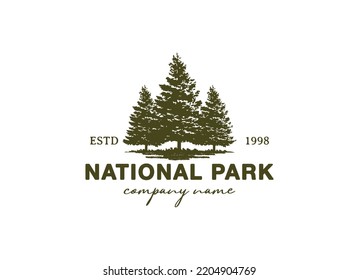 Rustic Retro Vintage Woodland, Evergreen, Pines, Spruce, Cedar trees logo design