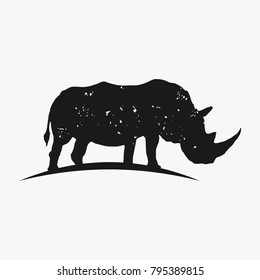 Rustic Rhino silhouette Logo vector isolated on white background, hipster logo design element