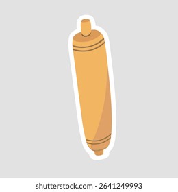Rustic Rolling Pin Sticker. Charming vector illustration of a wooden rolling pin, perfect for baking, dough preparation, and kitchen designs