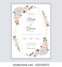 Rustic rose flower wedding invitation card template pastel color
