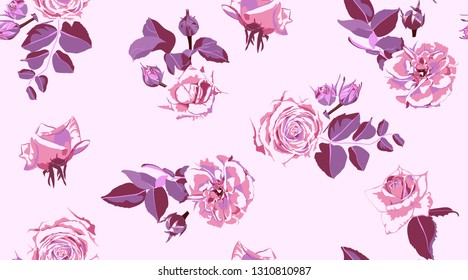 Rustic Rose, Seamless Floral Pattern in Watercolor Style.