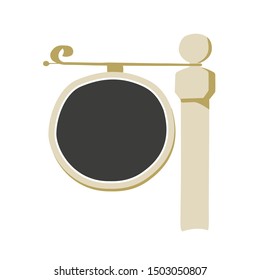 Rustic round signage post vector clipart. Antique signboard clip art with vintage chalk board frame. Wooden black commercial board with swirls. Old promotion  panel vector design.