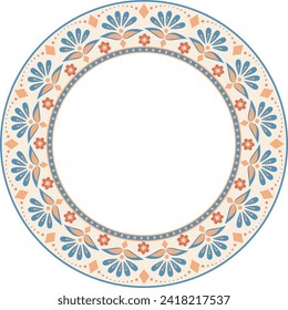 Rustic Scandinavian floral repeating pattern round frame border. Use for embroidery framing, plate contour, greeting card, invitation, national holidays, Easter