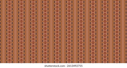 Rustic seamless design featuring maroon geometric symbols framed within vertical brown panels. 