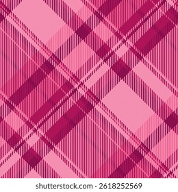 Rustic seamless fabric check, warp plaid background texture. Glen tartan pattern textile vector in pink color palette.