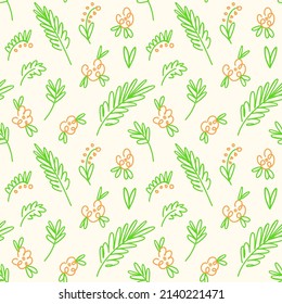 Rustic seamless pattern with a flower meadow in a simple linear style