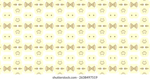 A rustic, seamless pattern with neutral-toned bowtie shapes, stars, and abstract forms on a light cream background.