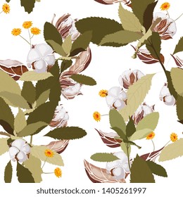 Rustic seamless pattern on light background. Stylized art background. Vector floral template