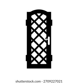 Rústico de una sola puerta de celosía de la silueta de la Ilustración vectorial: entrada de jardín con patrón de rejilla de diamante y parte superior arqueada