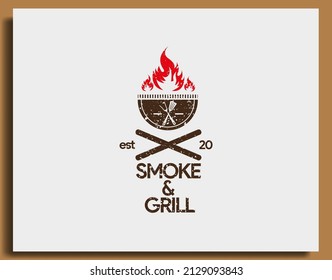 rustic smoke and grill barbeque barbecue logo for restaurant with fire logo template design vector