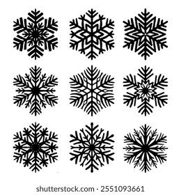 Rustic Snowflakes Vector Illustration Black and White Design