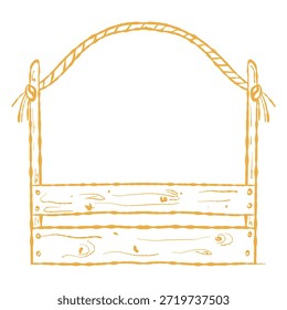 Cesta cuadrada rústica dibujada a mano ilustración. Ilustración de la cesta de madera del estilo de la granja del arte de la línea del Vector del mercado