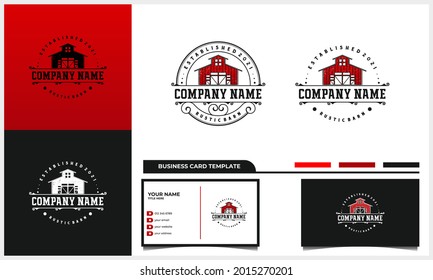 rustic stamp and vintage barn logo design with business card template