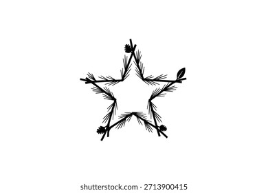 Ornamento rústico de la estrella hecho de ramas de pino Clipart de Vector negro
