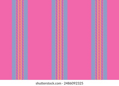 Rustic stripe texture textile, harvest vertical vector seamless. Invitation fabric lines background pattern in pink and cyan colors palette.