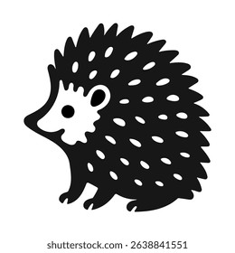 Rustic style figurine with a hedgehog. Ethnic sticker. Bohemian animal silhouettes and floral patterns on Scandinavian style textiles. Handmade relief image of a hedgehog in the style of linocut.
