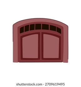Rustic style garage door with an arched top and small windows providing access to a home or industrial building, illustrating concepts of entry, security, and storage