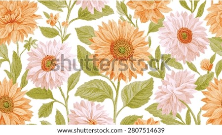 Rustic Sunflower Floral Repeat Pattern for Fabric and Wallpaper