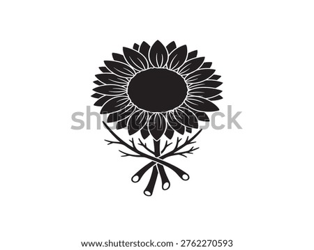 Rustic sunflower and twig silhouette with charming farmhouse botanical appeal