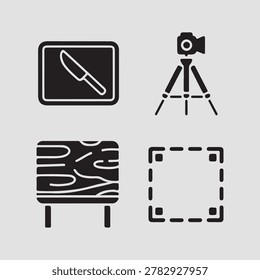 Rustic table photography composition setup icons collection featuring photo props styling elements and background items perfect for content creation and design visuals