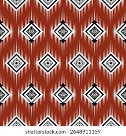 Rustic Terracotta Geometric Pattern Vector Design with Diamond Shapes and Tribal Folk Art Elements
