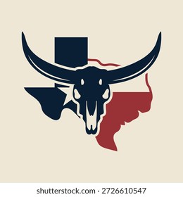 Rústico Texas Pride Bull Caveira com logotipo da estrela | Ícone Deep South Western | Vetor Longhorn Patrimônio Estrela Solitária | Ilustração moderna do emblema da República do Texas | Gráficos de mapa do Texas