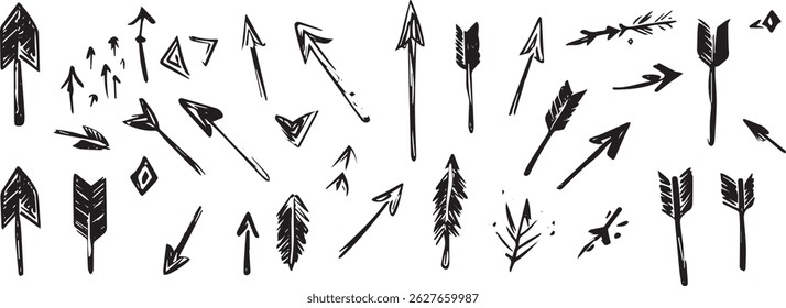 Rustic Tribal Arrows, Hand-Drawn Sketch Arrow Vector Set