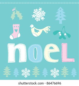 Rustic vector Christmas card with hand cut shapes