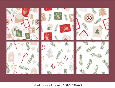 Rustic Vector Holiday set Christmas and New Year decoration. Snowflake, cards, frame,  Christmas tree.