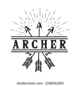 Rustic Vintage Arrow Sun Ray Badge Emblem for Archer Archery Vintage Retro Summer Hunting logo design