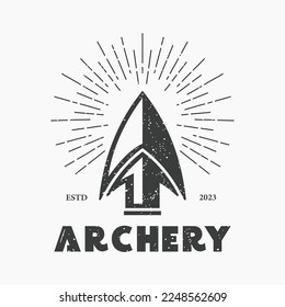 Rustic Vintage Arrow Sun Ray Badge for Archer Archery Vintage Retro Summer Hunting logo design,template