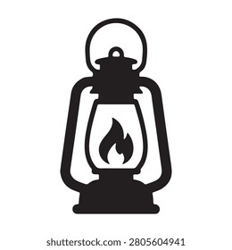 Rustic vintage camping lantern icon silhouette for outdoor lighting and adventure design with silhouette