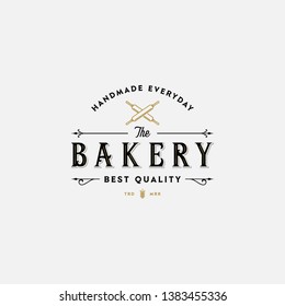 Rustic Vintage Classic Bakery logo design inspirations with Rolling Pin inside in monoline line-art concepts