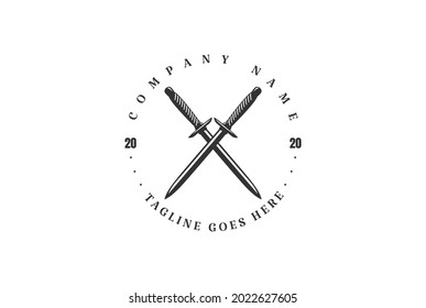 Rustikales Vintage Crosser Dagger Knife für Tattoo Logo Design Vektor